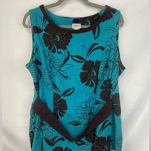 Vintage Dorby linen blend blouse with a built in belt and zipper back.